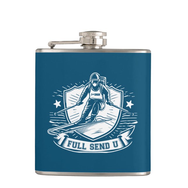 Full Send University Skiing Hip Flask (Front)
