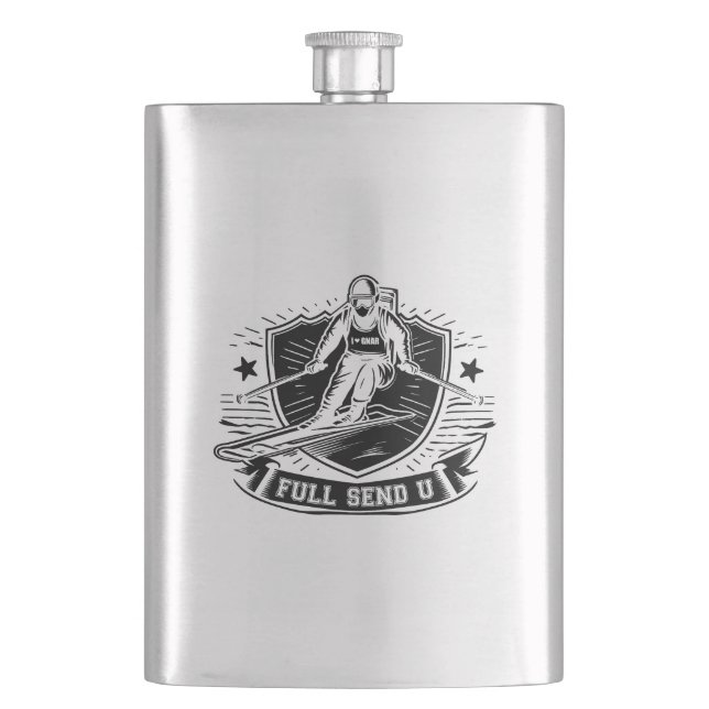 Full Send University Skiing Hip Flask (Front)