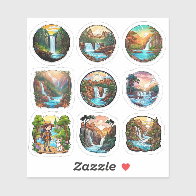 Full Set of 9 Beautiful Nature in Round Stickers (Sheet)