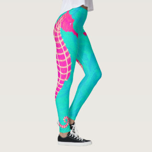 Full Sized Seahorse on Aquamarine - Leggings