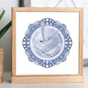 Full Snow Moon   February Owls Moon Illustration Poster