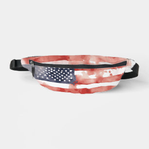 Full-Spread Watercolor American Flag, 4th of July Bum Bags