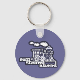 "Full steam ahead" blue grey train keychain