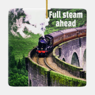 Full steam ahead Locomotive Train on Bridge Ceramic Ornament