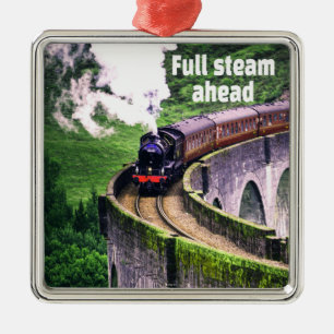 Full steam ahead Locomotive Train on Bridge Metal Tree Decoration