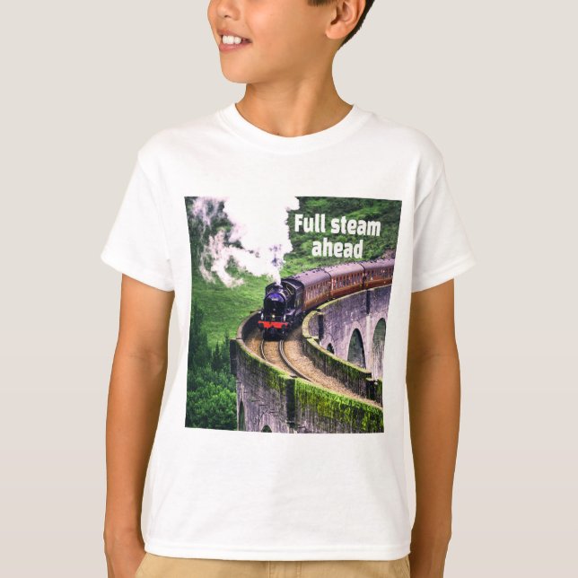Full steam ahead Locomotive Train on Bridge T-Shirt (Front)