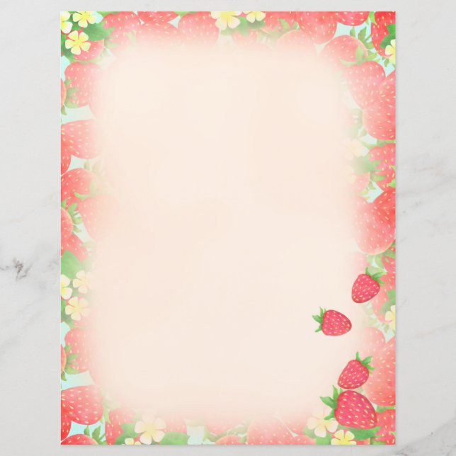Full Strawberry Blue Stationery Paper (Front)