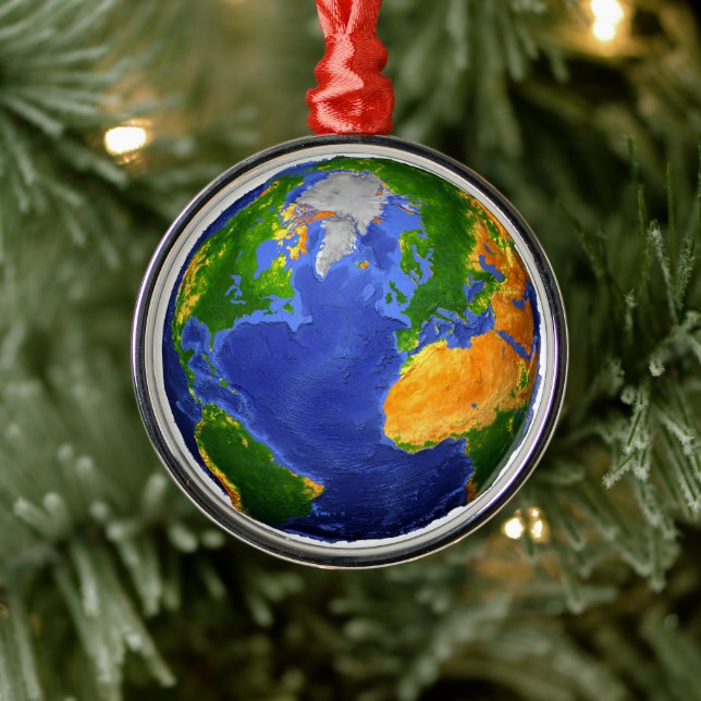 Full The Earth Showing Topographic Data. Metal Tree Decoration (Tree)