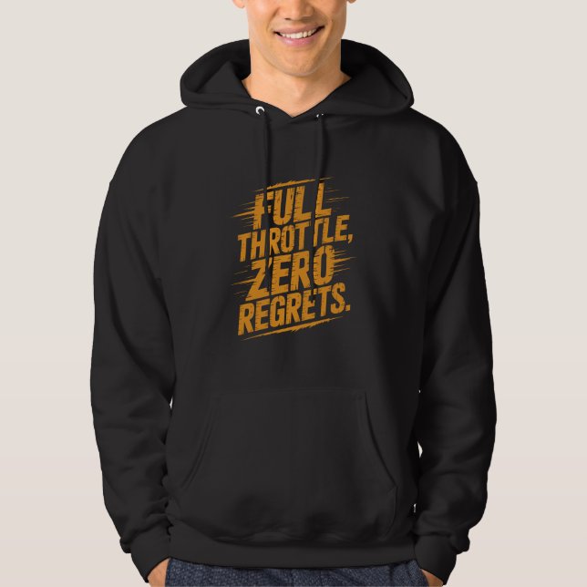 Full Throttle Zero Regrets Distressed Typography Hoodie (Front)