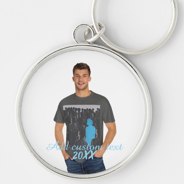 Full Vertical Photo - Script Custom Text  Key Ring (Front)