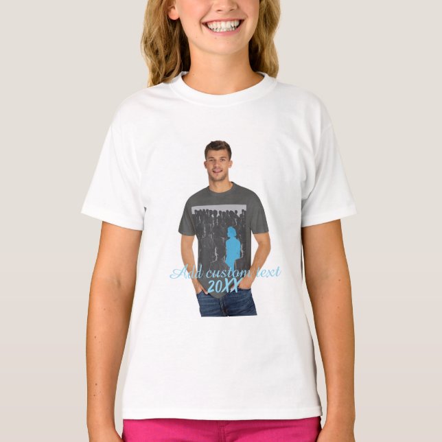 Full Vertical Photo - Script Custom Text  T-Shirt (Front)