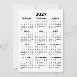 Full Year 2027 Calendar Basic Simple Invitation