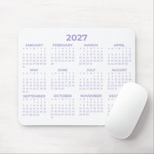 Full Year 2027 Calendar Lavender Purple White Mouse Mat