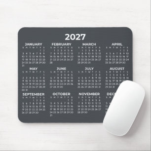 Full Year 2027 Calendar Modern Charcoal Grey White Mouse Mat