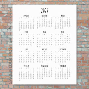 Full Year 2027 Calendar Script Black and White Poster