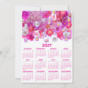 Full Year 2027 Calendar with Pink Flowers Invitation