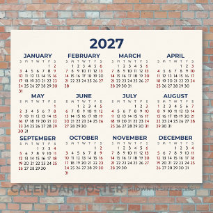 Full Year 2027 Horizontal Calendar Your Colours Poster