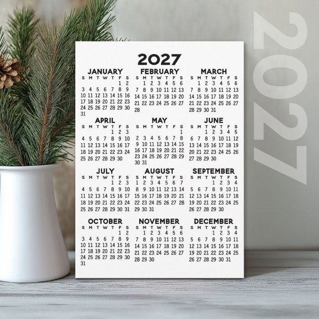 Full Year View 2024 Calendar - Basic Minimal Programme (2027 Calendar printed on Cardstock)