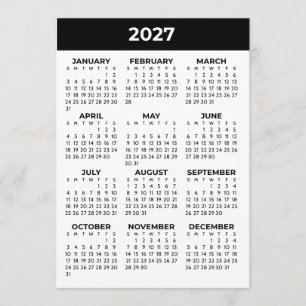 Full Year View 2027 Black and White Calendar Card