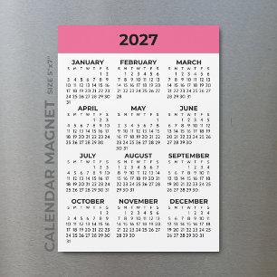 Full Year View 2027 Bright Pink  Magnetic Calendar
