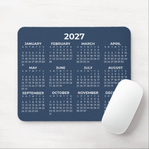 Full Year View 2027 Calendar Elegant Navy Blue Mouse Mat