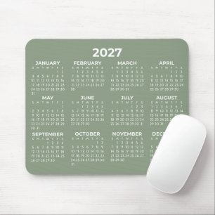 Full Year View 2027 Calendar Elegant Sage Green Mouse Mat