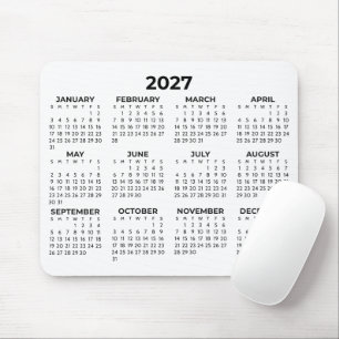 Full Year View 2027 Calendar Minimal Black/White Mouse Mat