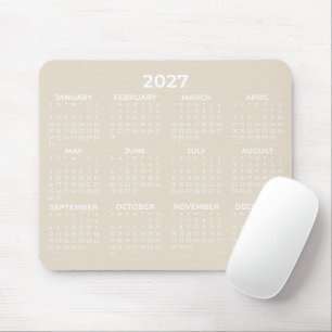 Full Year View 2027 Calendar Minimalist Warm Beige Mouse Mat