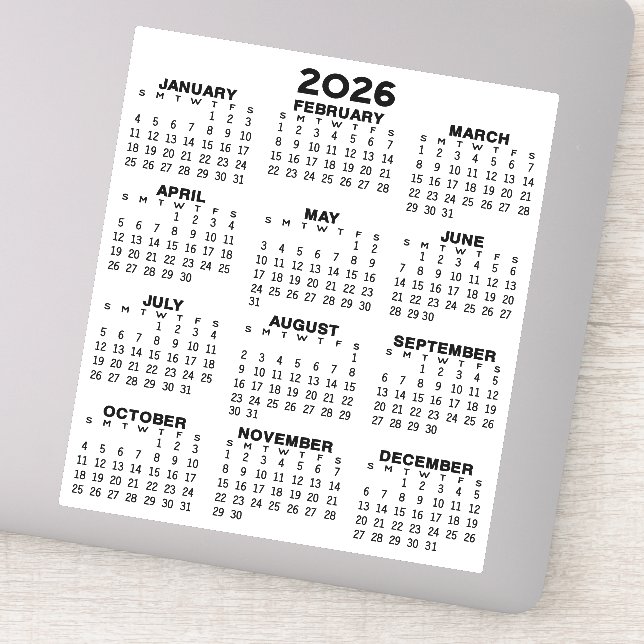 Full Year View Calendar - Basic Minimal (Detail)