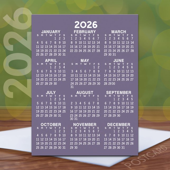 Full Year View Calendar - Basic Minimal  Postcard (2026 Calendar Postcard)