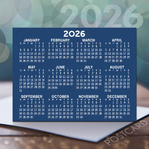 Full Year View Calendar - horizontal Blue Postcard