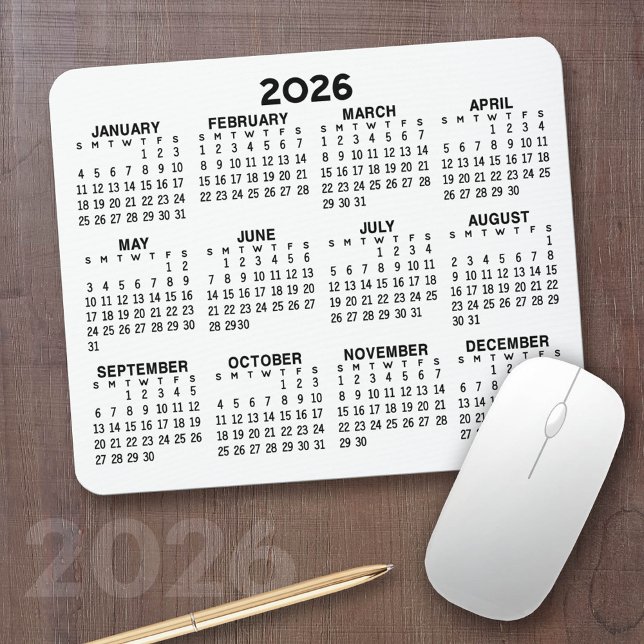 Full Year View Calendar - horizontal Mouse Mat (2026 Calendar with your logo or photos - Great Business Gift or Home Office Decor)