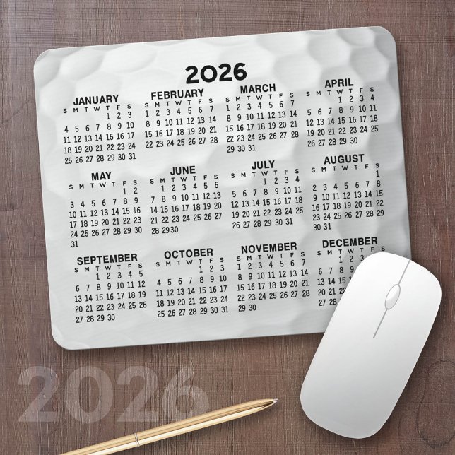Full Year View Calendar - horizontal Mouse Mat (2026 Calendar on a Mousepad)