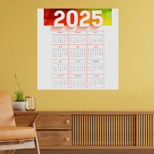Full Yearly  Minimal Vertical Calendar 2025 Poster