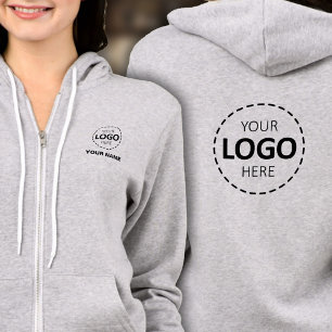 Full Zip Hoodie – Front & Back Logo, Name, Grey