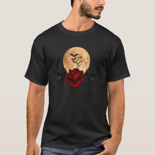 Fullmoon Bleeding Rose With Bats T-Shirt