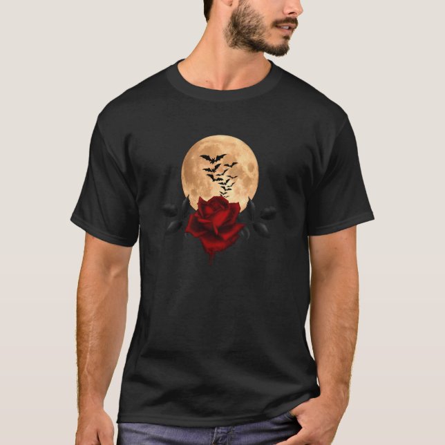 Fullmoon Bleeding Rose With Bats T-Shirt (Front)