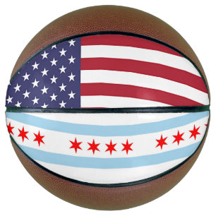 Fullsize Basketball with Flag of Chicago, USA
