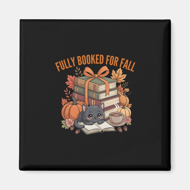 Fully Booked For Fall Pumpkin Cat Reading Books Au Magnet (Front)