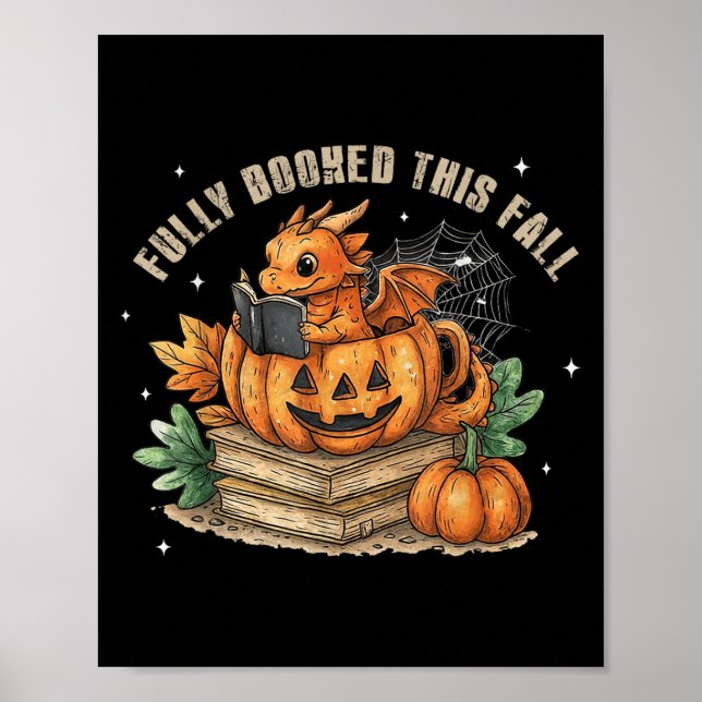 Fully Booked This Fall Bookworm Dragon Autumn Read Poster (Front)
