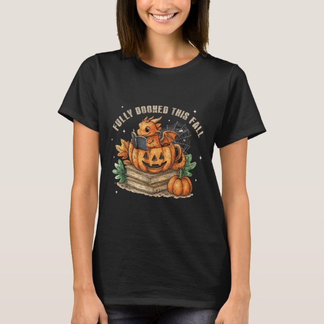 Fully Booked This Fall Bookworm Dragon Autumn Read T-Shirt (Front)