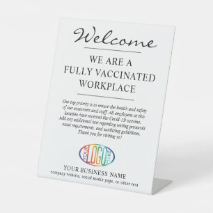 Fully Covid Vaccinated Business Logo Welcome Pedestal Sign