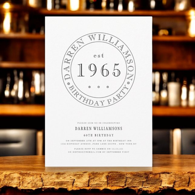 fully custom black white mens  60th birthday invitation (modern simplie 60th birthday party invite filly custimizable to fit any age , )