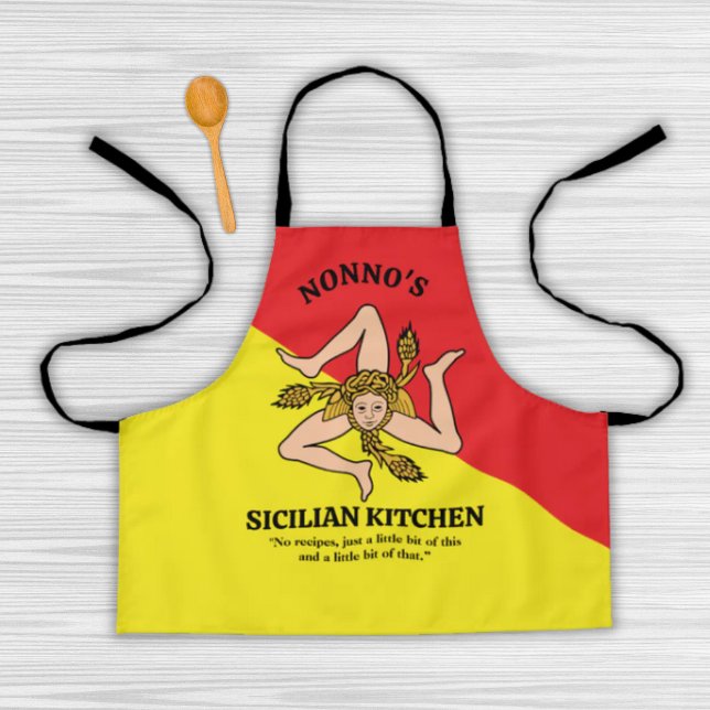 Fully Custom Wording Flag Sicily Sicilian Apron  (Fully custom wording Sicilian Heritage Flag of Sicily Apron for adults and kids)