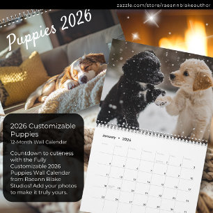 Fully Customisable 2026 Puppies Wall Calendar