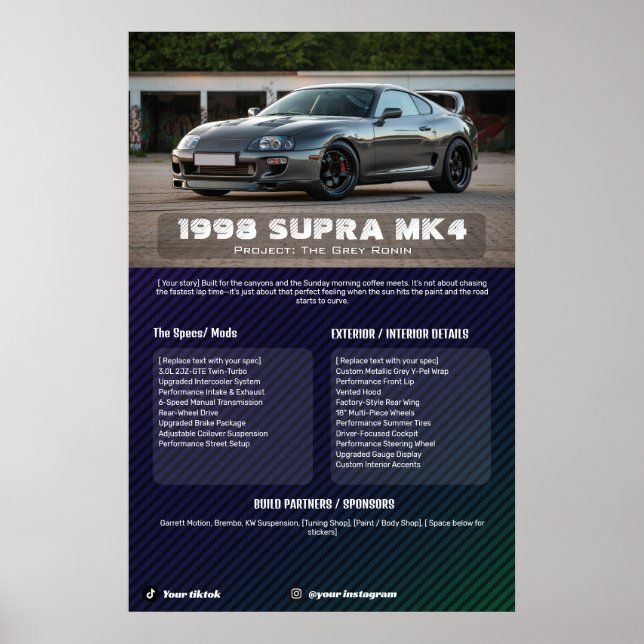 Fully customisable Car Show Spec Board Poster (Front)