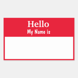 Fully Customisable 'Hello My Name is' Red colour Rectangular Sticker