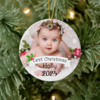Fully Customised Baby's first Christmas Ceramic Tree Decoration
