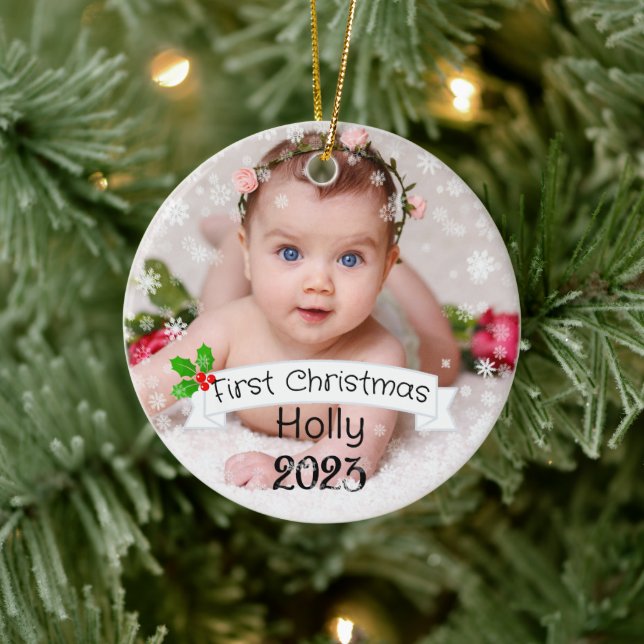 Fully Customised Baby's first Christmas Ceramic Tree Decoration (Tree)