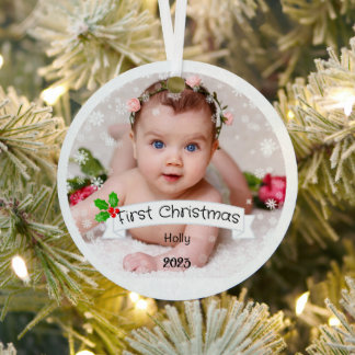 Fully Customised Baby's first Christmas Metal Tree Decoration